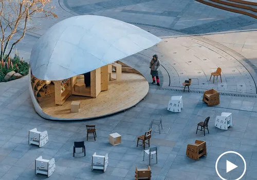 LUO studio 打造北京翻轉式公共閱覽空間，以鋁殼結構展現城市閱讀新可能