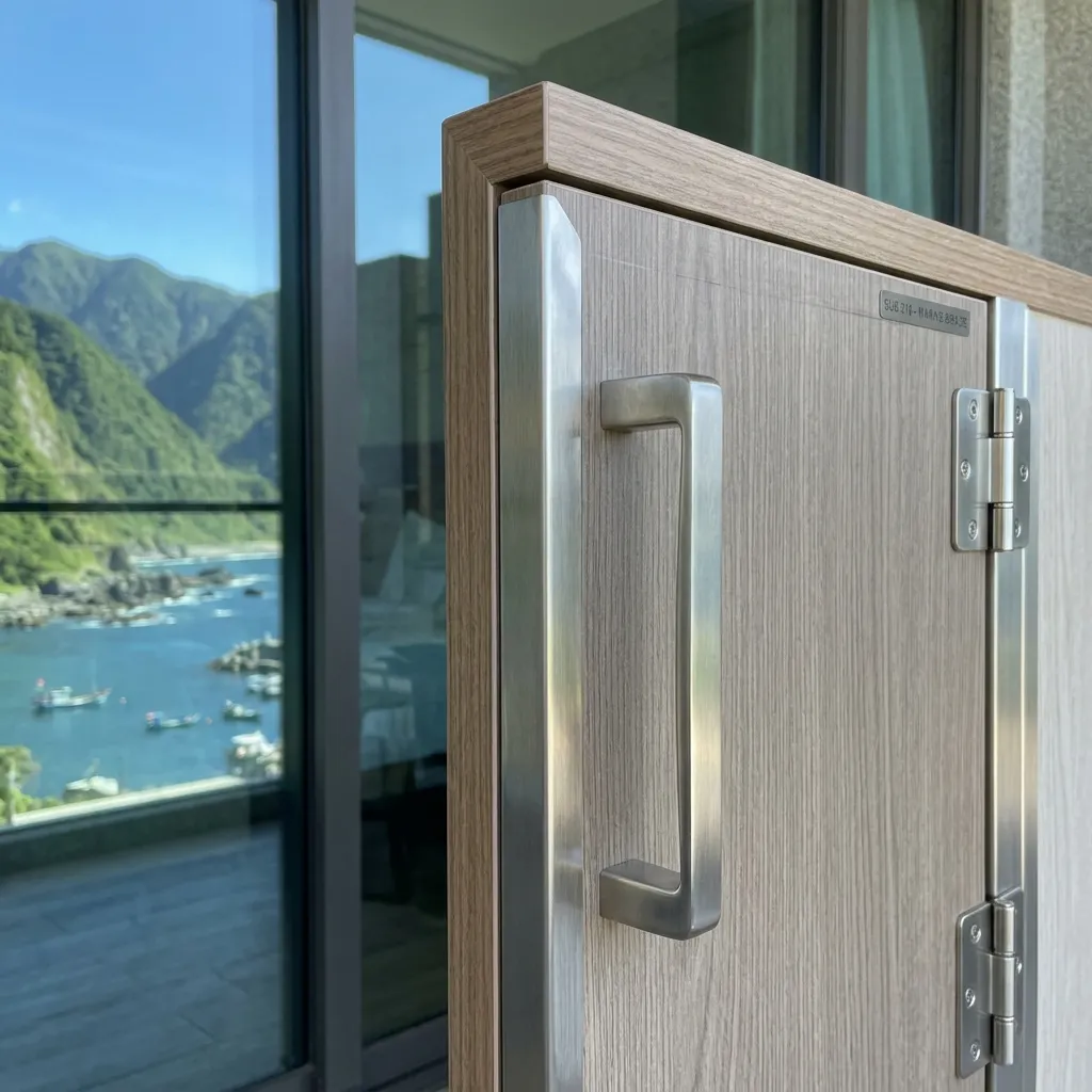 Premium SUS 316 stainless steel hardware on hotel balcony cabinet