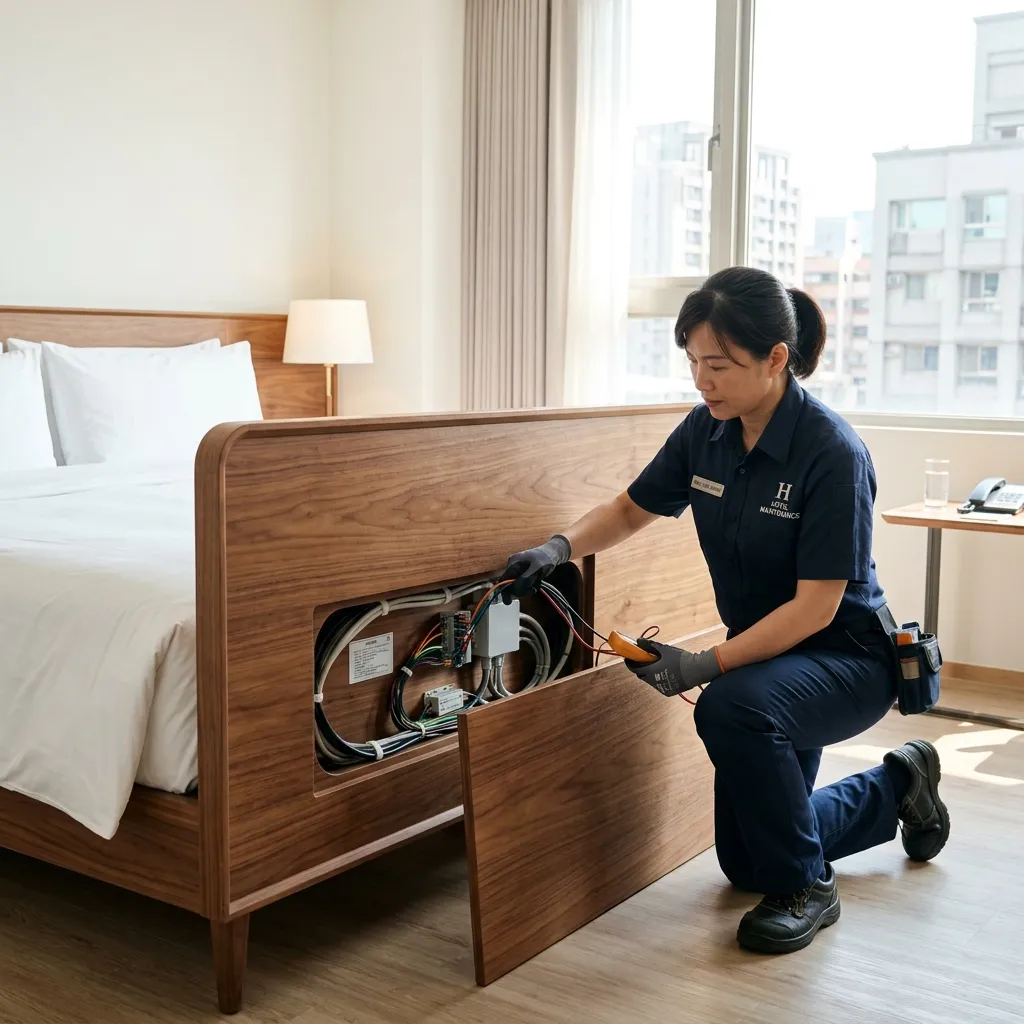 Maintenance engineer opening hidden magnetic quick-release panel