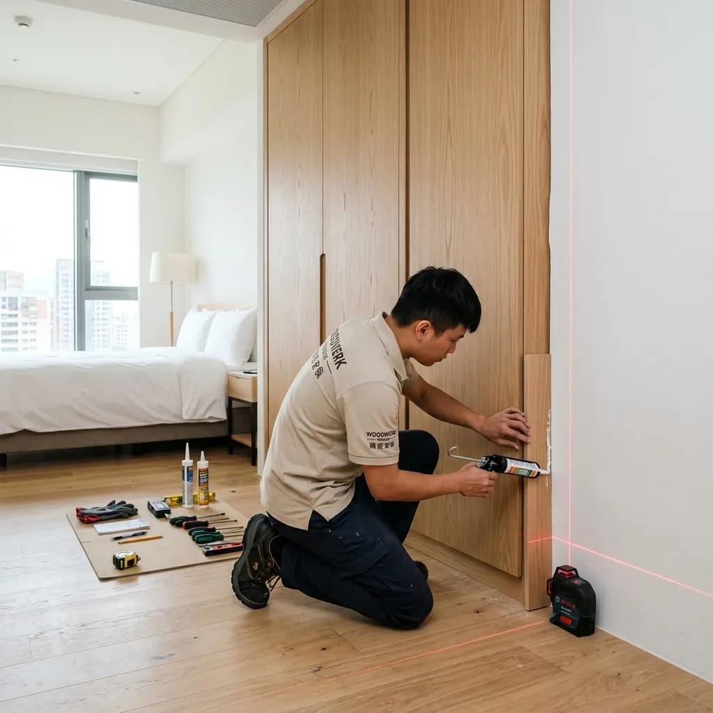 Installation engineer using infrared laser level