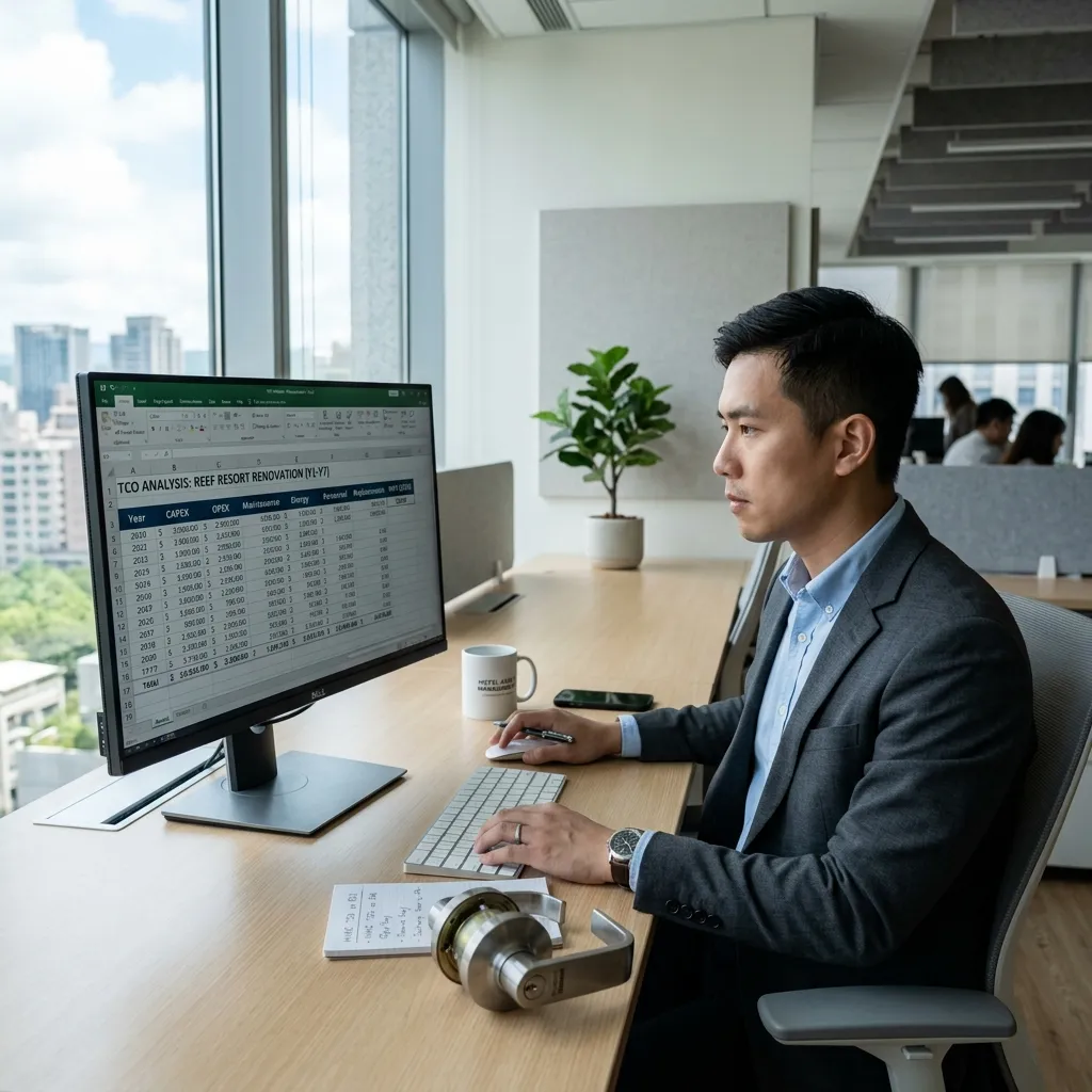 Asset manager analyzing dynamic TCO financial spreadsheet